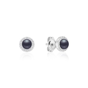 Cercei argint cu perle naturale negre cu reflexii 4 mm si cristale DiAmanti SK24470E_B-G (Argint 925‰ 1,2 g.)